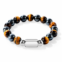 Bracelet en pierre œil de tigre jaune, perles magnétiques de 10 mm, perles carrées en acier inoxydable, lettrage gravé personnalisé, bijoux en gros