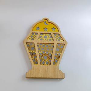 โคมไฟไม้รูปทรงแบนสำหรับรอมฎอน ไฟตกแต่งโต๊ะวันอีดมูบารัค โคมไฟ LED สำหรับชาวมุสลิม ของขวัญเทศกาลอิสลาม ของตกแต่งรอมฎอน - Product Image 6