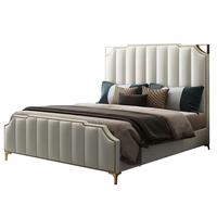 Lit de luxe italien postmoderne, taille King/Queen, avec panneau en MDF, contreplaqué, revêtement en cuir, structure en acier, ensemble de chambre à coucher
