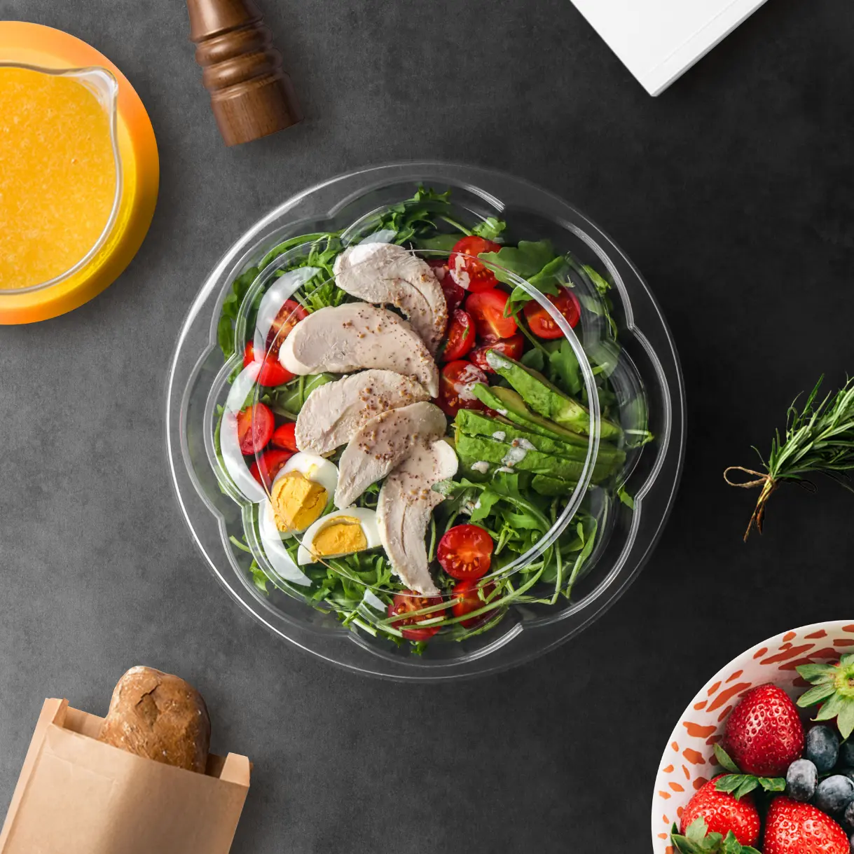 Customize Food Plastic Transparent Disposable Salad Bowl With Lid 18oz 24oz 32oz 48oz 64oz Salad Bowls