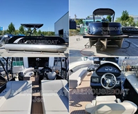 Bateau ponton en fibre de verre personnalisable de 22 pieds avec cabine, porte-cannes, moteur hors-bord, haute vitesse, pour divertissement familial, pêche sportive et croisière