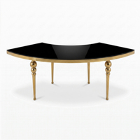 Mesa de Comedor de Lujo con Patas Doradas y Vidrio Serpentino Empalmado para Bodas, Banquetes, Hoteles y Eventos