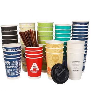 Customize Single/Double Wall Biodegradable Hot <b>Coffee</b> Paper Cups Sipping Lids 90mm Diameter Silk Screen <b>Printed</b> Paper Cups - Product Image 3