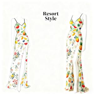 Abito in stile corte francese M-2XL all'ingrosso, resistente, di alta qualità, stampato, patchwork, con rete e perline, con orlo lungo fino al pavimento - Product Image 4