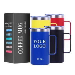 Benutzer definiertes Logo 12oz 14oz 20oz 24oz doppelwandige Edelstahl isolierte Metall Travel Cup Tumble Kaffeetasse mit Griff und Deckel