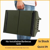Barbecue portable pliable en bois, grill à charbon de bois en métal antiadhésif pour le camping et les pique-niques en plein air avec options de combustible