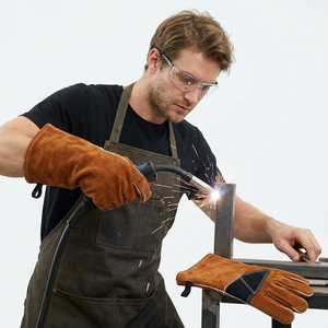 Gants de sécurité en cuir résistants à la chaleur, 14 pouces, manchette droite, résistance à l'abrasion thermique, texture complète et lisse - Product Image 5