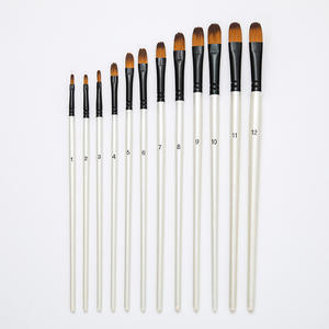 Ensemble de pinceaux d'artiste SHENGCHENG, 12 pièces, manche en bois blanc nacré, poils en nylon bicolores, pointes rondes/angulaires/pointues pour acrylique, huile, aquarelle - Product Image 1