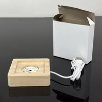 Base lumineuse carrée en bois personnalisée en gros pour cube de cristal de 5x5x5cm et 6x6x6cm