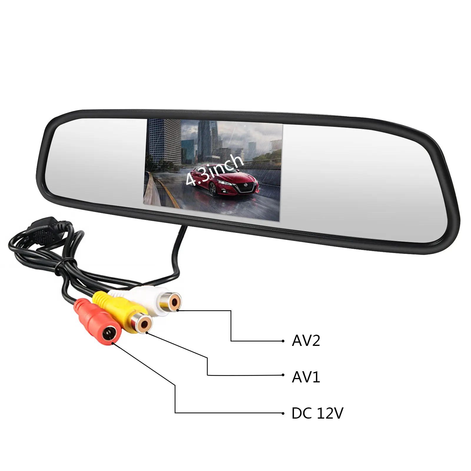 Fabrieksverkoop 4.3 Inch 480X272 Ips Scherm 2ch Av Ingang Auto Achteruitkijkspiegel Monitor Voor Achteruitkijkcamera Achteruitrijcamera Autospiegel