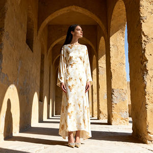 Abaya élégante en polyester imprimé de luxe, sur mesure, pour femmes musulmanes, robe de soirée, fournisseur en gros, OEM - Product Image 3