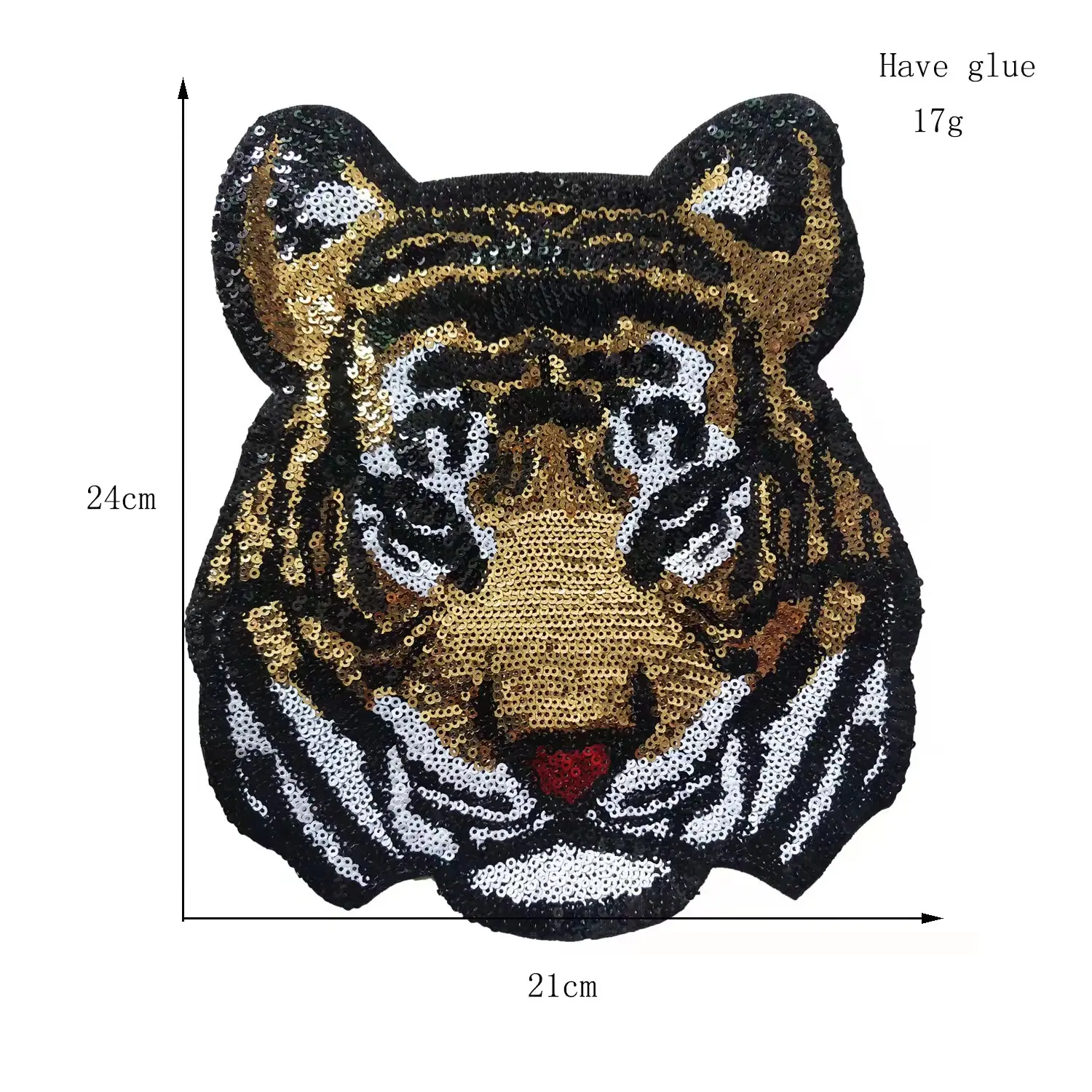 Hot selling small MOQ sequined embroidered patch iron on gold black tiger embroidery sequin patch for T-shirts