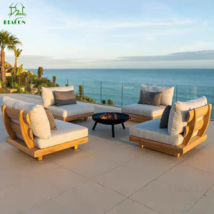 طقم أريكة حديقة فندقي فاخر معياري من خشب الساج، أثاث خارجي للفناء والشرفة، ركني على شكل حرف L، يتسع لـ 7 مقاعد - Product Image 3