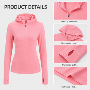 Sudadera con capucha de lana para mujer, de manga larga, con media cremallera, para exteriores, con logotipo personalizado, premium, cálida, suave, transpirable, para senderismo y trekking. - Product Image 3