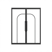 Porte battante double en verre trempé noir mat de style français avec cadre en acier pour maison et bureau