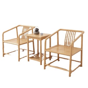 Fauteuil rond de style chinois en bois de caoutchouc massif, fauteuil de salon pour adulte, couleur bois naturel - Product Image 5