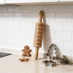 Rouleau à pâtisserie en bois pour enfants, motif <span class=keywords><strong>pain</strong></span> <span class=keywords><strong>d</strong></span>'épices, mini rouleau à pâtisserie gaufré, pour pâtisserie et raviolis - Product Image 5
