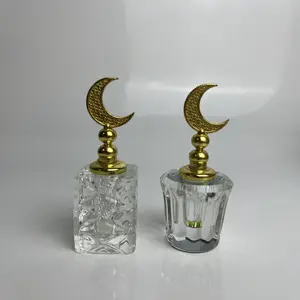 Wholesale OEM engraved crystal perfume bottle glass drop perfume bottle with design metal moon bud glass rod