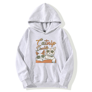 Felpa con Cappuccio in Cotone Sottile Invernale Vestibilità Ampia con Stampa Vintage Black Catnip Dealer & Cool Cat Grafica Unisex Fornitura ODM - Product Image 2