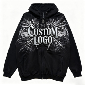 Sudadera con capucha y cremallera con estampado gótico y logotipo personalizado <span class=keywords><strong>de</strong></span> 420G para hombre, Diseño Gráfico Artístico, ajuste <span class=keywords><strong>de</strong></span> gran tamaño, estilo <span class=keywords><strong>de</strong></span> calle, Top informal vanguardista - Product Image 3