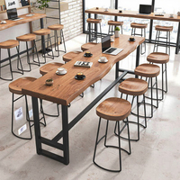 Tavolo da Bar Moderno in Legno Massello con Sedia Alta Commerciale Produttore di Sedie Alte per Caffetteria Sala da Tè Balcone Soggiorno Relax