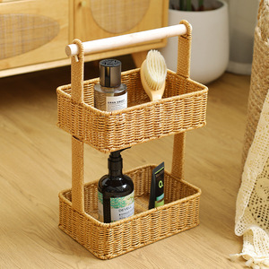 Panier <span class=keywords><strong>de</strong></span> rangement en rotin PE tressé à 2 couches, étanche, avec poignée, idéal pour les étagères, le garde-manger, le bureau, la chambre d'enfant, pour le Ramadan - Product Image 2
