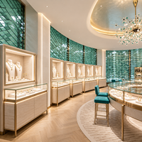Vitrine de présentation de bijoux en verre incurvé haut de gamme avec éclairage LED