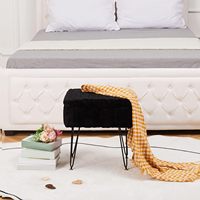 Hanyee Tabouret de coiffeuse en tissu imitation fourrure de teddy à rayures verticales, avec pieds en métal à chevrons et rangement dissimulé, pour chambre à coucher