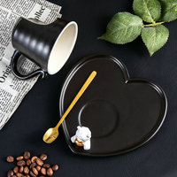 Ensemble de tasses à café en céramique, style européen de luxe, ours noir et blanc mat, ensemble de tasses à thé créatives avec soucoupe et cuillère