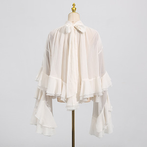 OUDINA Nueva Camisa de Gasa con Volantes y Capas, Manga Larga, Estilo Casual Irregular, <span class=keywords><strong>Blusas</strong></span> Elegantes para Mujer - Product Image 4