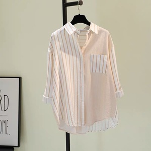 Baumwolle Leinen Single Pocket Color blocking Gestreiftes Hemd Damen Loose <span class=keywords><strong>Casual</strong></span> Top Bluse Mode - Product Image 3