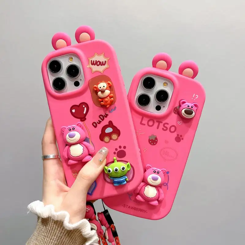 Nueva funda de teléfono con cordón de oso y Tigre 3D divertido para chicas para iPhone 15 pro