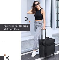 Logo personnalisé professionnel organisateur de bagages de voyage à la mode noir Polyester roulant Train Case fermeture éclair Durable pour la beauté