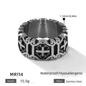 Anello Vintage a Croce Traforata in Acciaio Inossidabile, Stile Hip Hop, Argento Anticato, Anello da Uomo Punk - Product Image 3