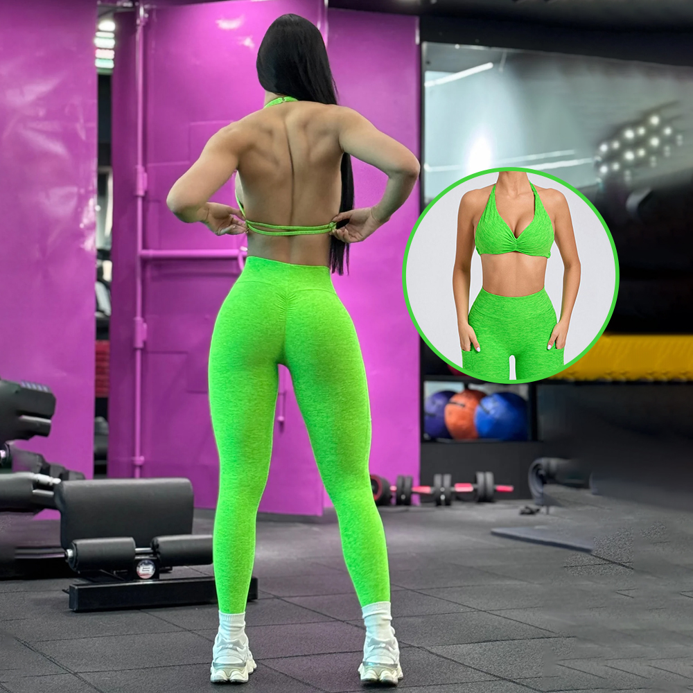 New Arrival Fitness Sport Gym Adjustable Halter Bra Pockets V Shape Sportswear Workout Sets For Women