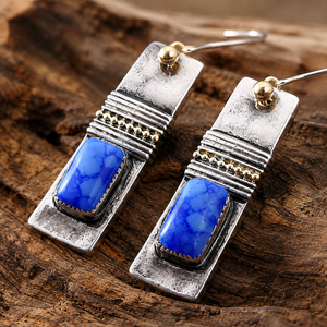 Orecchini vintage blu e bianchi con texture, regali creativi da donna per feste - Product Image 6