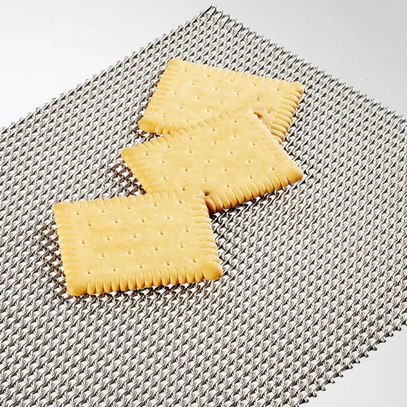 Qualité alimentaire 304/316 biscuit cuisson acier inoxydable composé métallique treillis plat bande transporteuse flexible