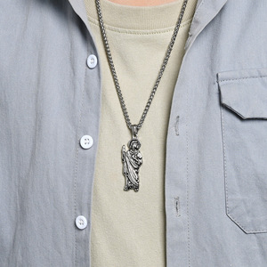 Cross-border yunnique jewelry, St. Jude necklace, street style punk fashion accessories, <b>titanium</b> steel sweater cha - Product Image 2