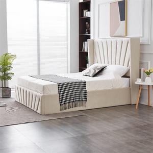 Letto Contenitore King Size in Velluto Felpato Beige Crema con Sollevamento a Gas, Design Moderno, Struttura in Legno, Disponibile anche nelle Misure Matrimoniale e Queen - Product Image 4