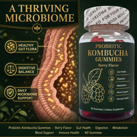 Gummies de Kombucha à Marque Blanche OEM – Probiotiques, Prébiotiques, Thé Fermenté pour la Santé Digestive Intestinale – Complément Alimentaire