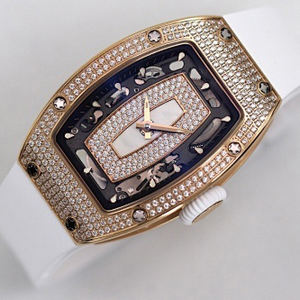 Montre unisexe de luxe en forme de baril, cadran onyx, bracelet en fluororubber, accent diamant, montre de luxe pour occasions décontractées et galas - Product Image 2