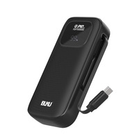 Batterie externe portable 10000 mAh avec câble Type C de 55 cm, PD22.5W, 20000 mAh, noire, petite, avec affichage numérique