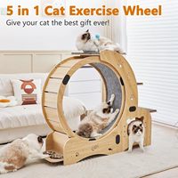 Structure d'escalade pour chat 5-en-1 de luxe moderne, avec tapis roulant d'exercice, aire de jeux pour animaux, échelle pour chat, griffoir et support pour gamelles