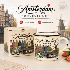 <strong>Amsterdam</strong> Souvenir Ceramic Cups Cute Cartoon With Windmill Tulip Designer for Stoneware Coffee Mug Custom OEM ODM Wholesale - Product Image 1