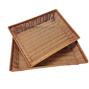 Rectangular Rattan <b>Basket</b> Set Stackable Storage Tray For <b>Bread</b> Fruit Snacks Candy Brown Color - Product Image 5