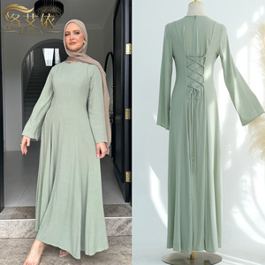 Abaya Primaverile Taglie Forti <span class=keywords><strong>Nisa</strong></span> 2025 con Coulisse Regolabile in Poliestere, Abiti Modesti da Donna, Abbigliamento Islamico alla Moda, Lungo Abito Musulmano - Product Image 1