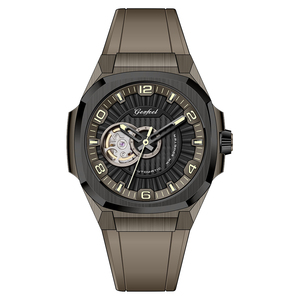 Stainless Steel <b>Skeleton</b> Dial <b>Automatic</b> Mechanical Business <b>Watch</b> with Leather Strapatch - Product Image 5