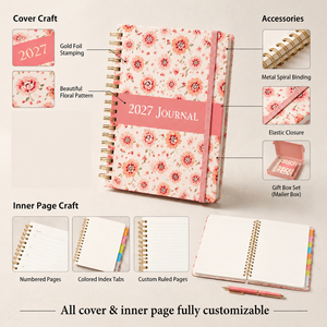 Carnet de notes spirale A5 personnalisé avec logo, couverture rigide, agenda quotidien, planificateur d'objectifs, fournitures scolaires pour étudiants 2027 - Product Image 4