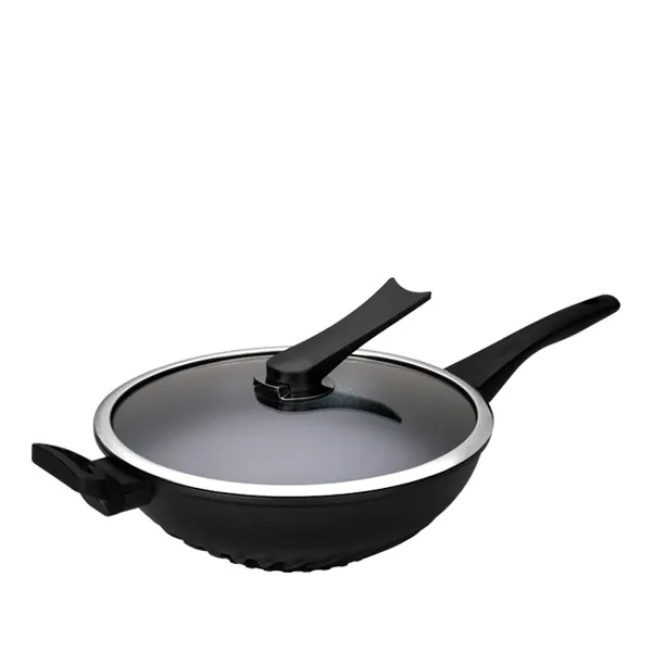 焦げ付き防止ジャーマングレブロンC3品質12インチ中華鍋攪拌フライパン、ガラス蓋付き