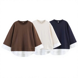 Camiseta de Manga Larga para Mujer, Estilo Vintage, con Parches, Ecológica, de Poliéster, Tejida, Informal, Cuello Redondo, Corte Regular, Primavera Verano - Product Image 3